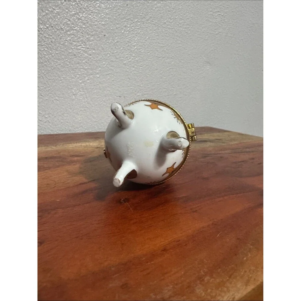 Vintage Limoges Style Footed Porcelain Egg Trinket Box Gold Gilt Hinged Jewelry